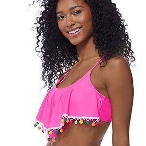 SO Women’s Junior’s Size Large Pink Handkerchief Flounce Hem Swim Bikini Top